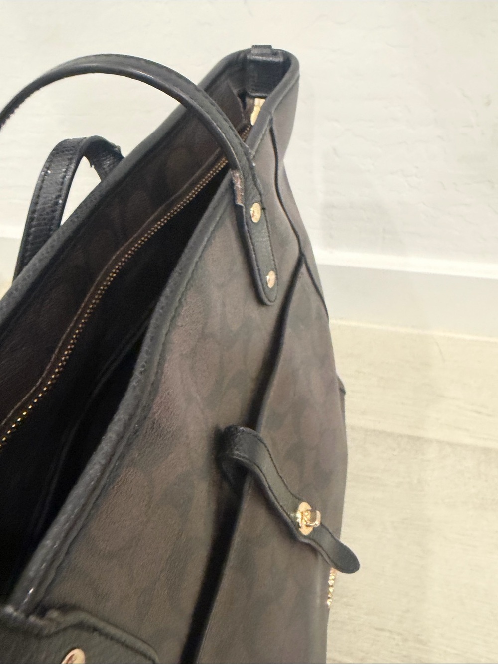 Coach Brown Signature Canvas Tote with Black Accents and Gold Hardware - Picture 7 of 7